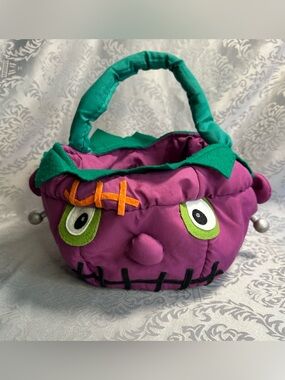 VTG 90s Monster Halloween Frankenstein Fabric Trick Or Treat Candy Bag Handmade